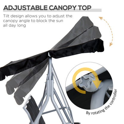 3-Seater Patio Swing, Outdoor Swing Chair, A Frame Porch Swing with Canopy Garden Hammock Glider Bed, Black