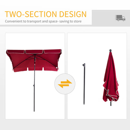 6.5x4ft Rectangle Patio Umbrella Aluminum Tilt Adjustable Garden Parasol Sun Shade Outdoor Canopy Red