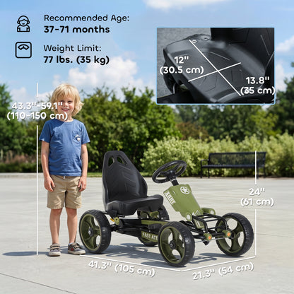 Aosom Pedal Go Kart with Adjustable Seat, EVA Tyres, Safety Handbrake, for Ages 3-6 Years Old, Green