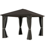 10' x 12' Deluxe Hardtop Gazebo with Metal Roof, Aluminum Frame Patio Gazebo Garden Sun Shelter Outdoor Pavilion with Curtains and Netting, Grey