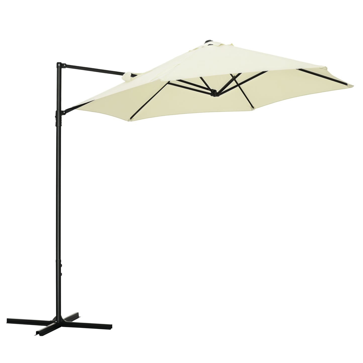 8.5FT Offset Patio Umbrella with 360° Rotation, Outdoor Cantilever Roma Parasol Hanging Sun Shade Canopy Shelter with Cross Base, Beige