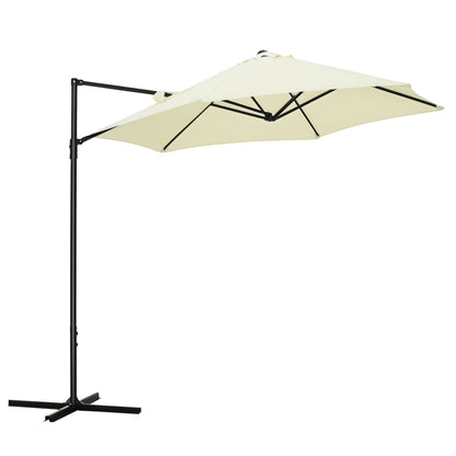 8.5FT Offset Patio Umbrella with 360° Rotation, Outdoor Cantilever Roma Parasol Hanging Sun Shade Canopy Shelter with Cross Base, Beige