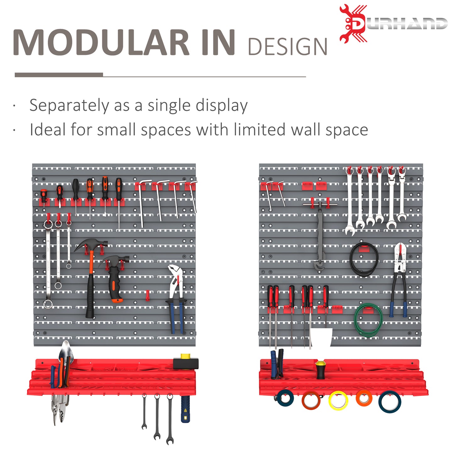 54 Piece Plastic Pegboard Panels, Peg Board with Accessories, Shelf Tool Organizer, Wall Mounted DIY Garage Storage with 50 Hooks, Red