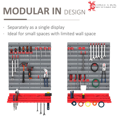 54 Piece Plastic Pegboard Panels, Peg Board with Accessories, Shelf Tool Organizer, Wall Mounted DIY Garage Storage with 50 Hooks, Red