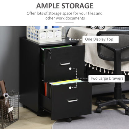 2 Drawer File Cabinet with Lock, Small Rolling Filing Cabinet for A4, Letter-Size Documents, Printer Stand for Home Office, 17" x 17.75" x 28.25", Black