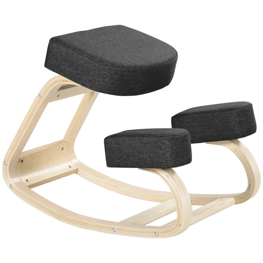 Ergonomic Kneeling Chair, Wood Kneel Stool with Thick Pads, Desk Knee Chair, Improve Posture, Black