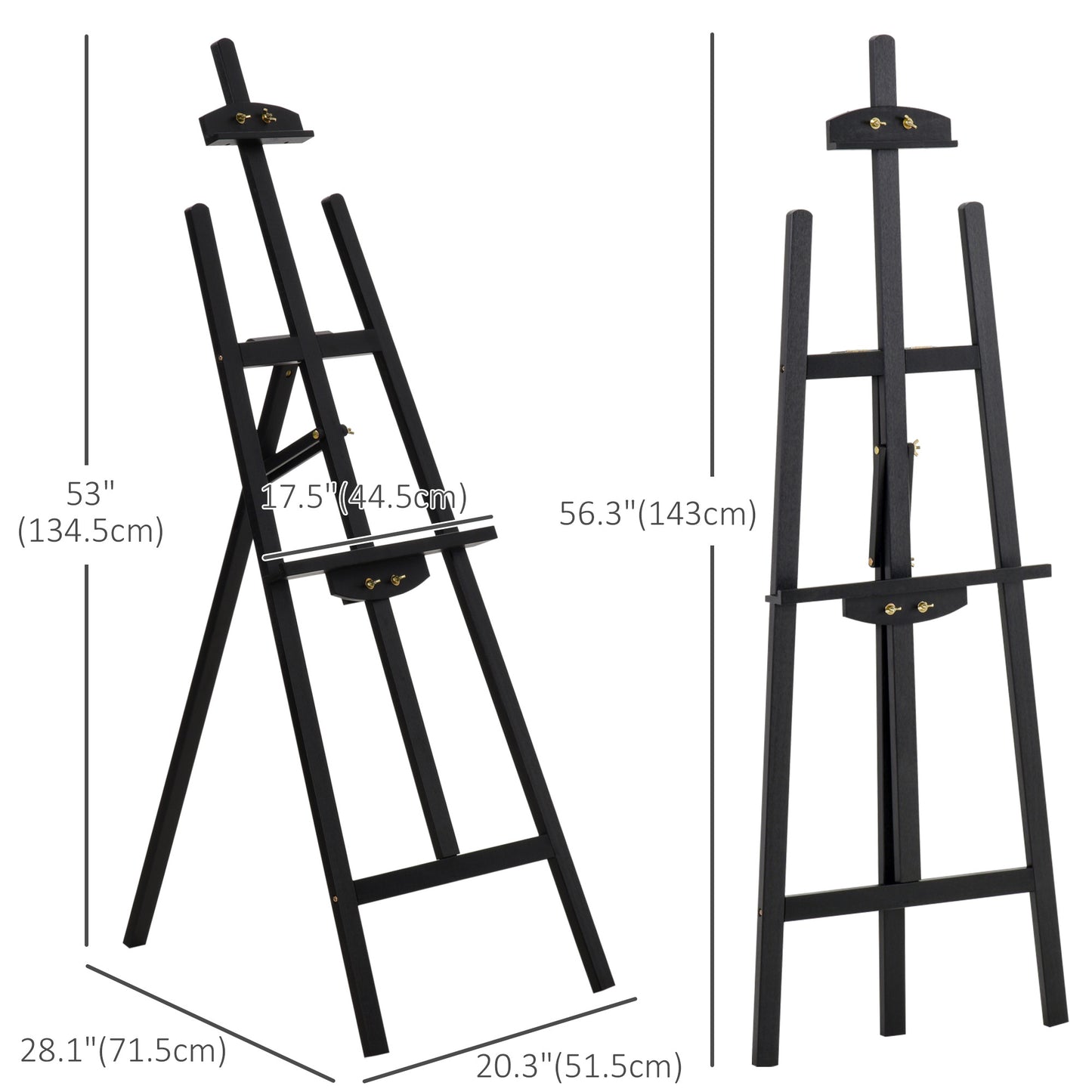 55" Pine Wood Painting Easel Stand, Adjustable Folding Art Easel, Tilts up to 75° for Adults, Begginners and Students, Black