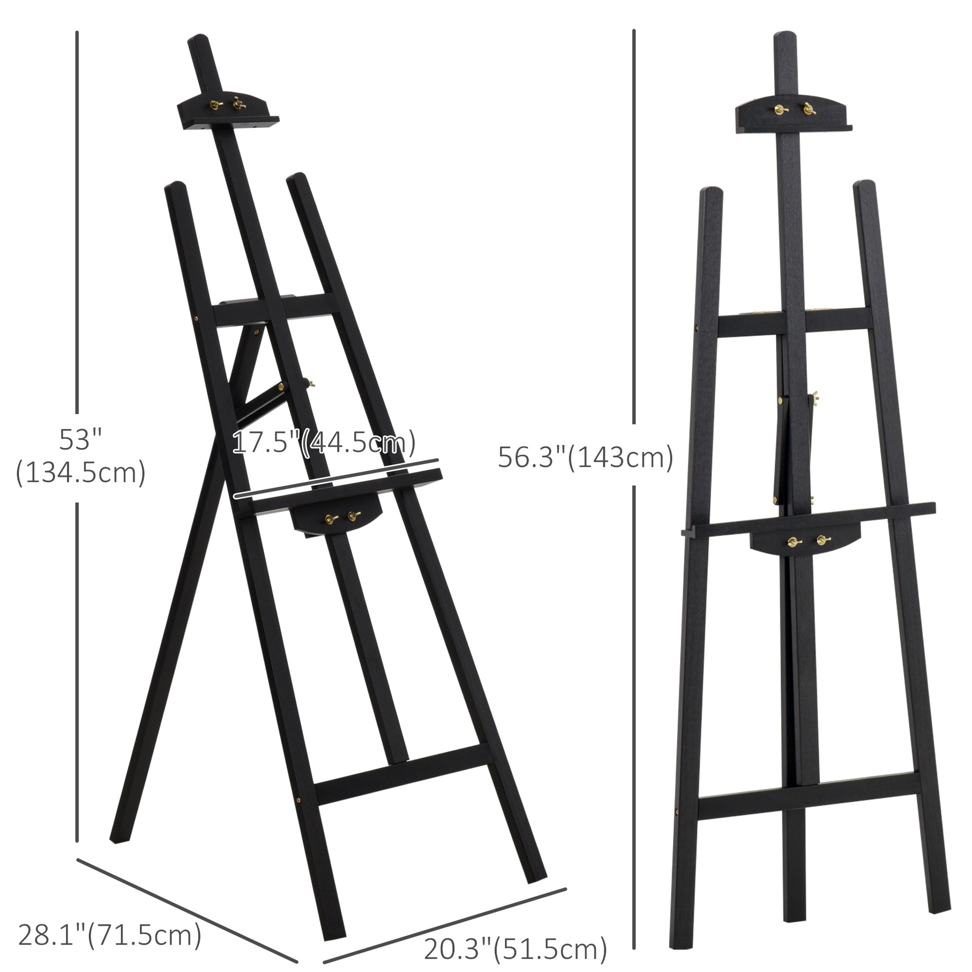 55" Pine Wood Painting Easel Stand, Adjustable Folding Art Easel, Tilts up to 75° for Adults, Begginners and Students, Black