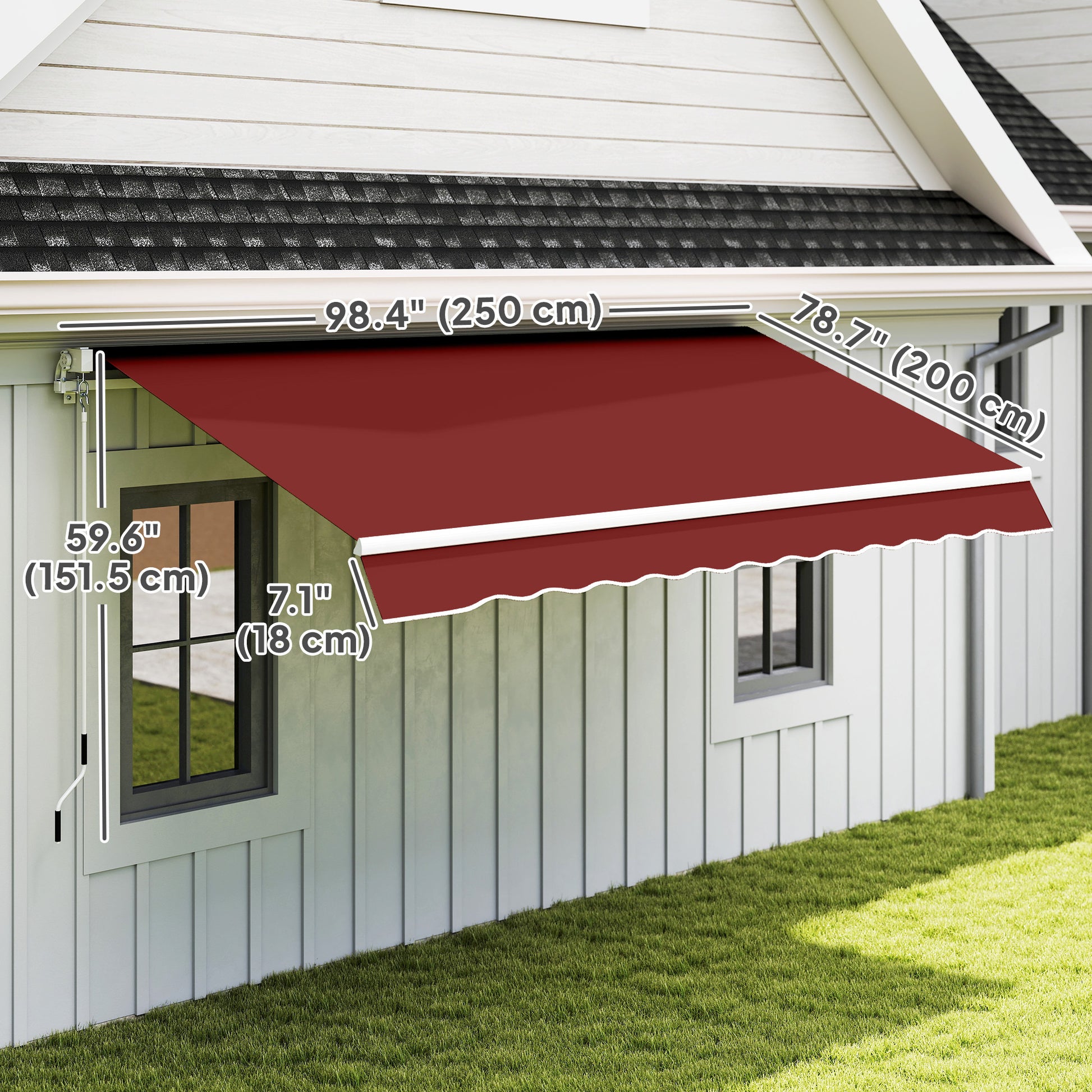 8'x7' Patio Awning Manual Retractable Sun Shade Outdoor Deck Canopy Shelter, Wine Red