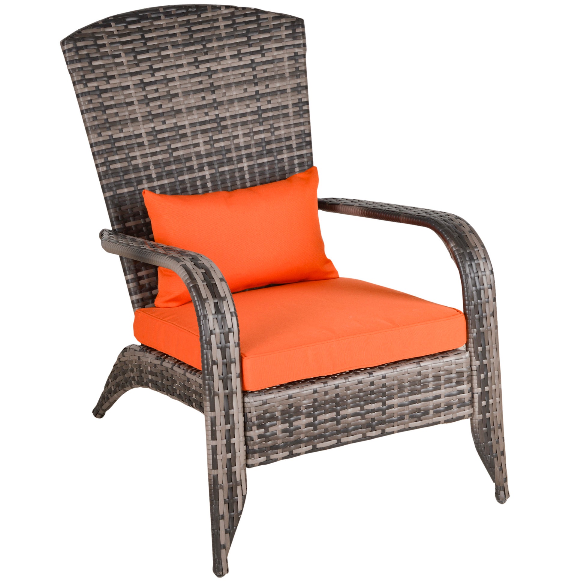 Patio Wicker Adirondack Chair, Outdoor PE Rattan Fire Pit Chair, Muskoka Chair w/ Soft Cushions, Tall Curved Backrest and Comfortable Armrests for Deck Garden, Orange