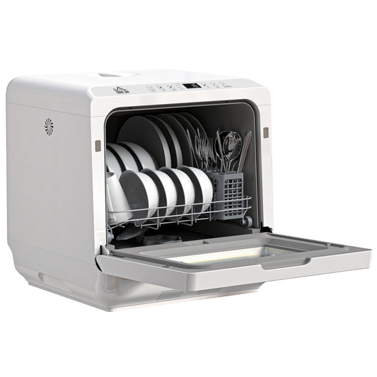 Portable Dishwasher, Counter Dishwasher with 4 Place Settings, 5 Washing Programs, Air-Dry Function, 6L Water Tank