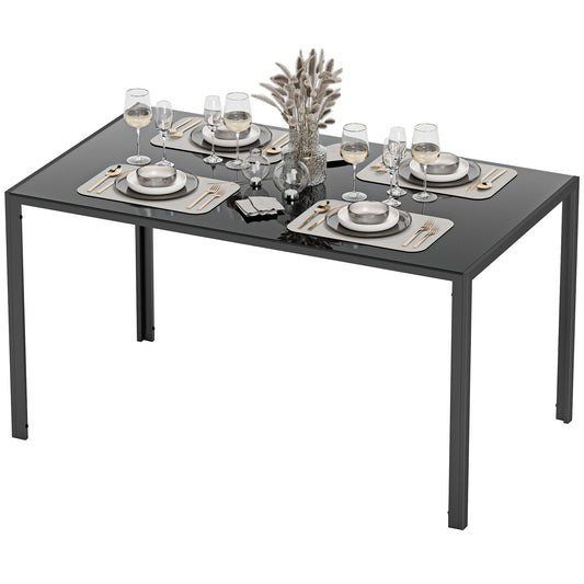 Rectangular Kitchen Table for 4 People, Dining Table with Tabletop Tempered Glass for Dining Room, Living Room, Black