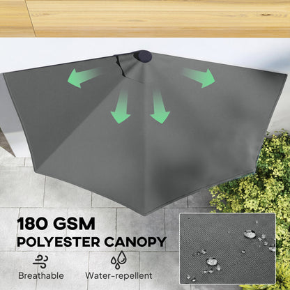Half Outdoor Patio Umbrella with Solar LED Lights Half Umbrella with Crank 9ft Dark Grey
