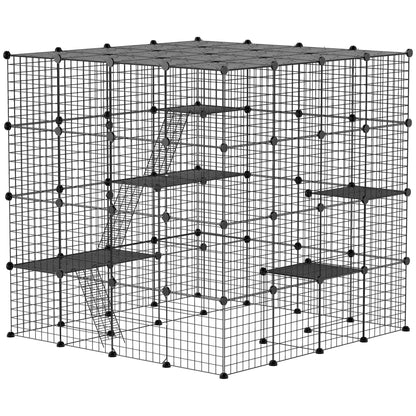 4-Tier 55" Cat Cage Indoor with Platforms, Ramps, Accessories, for 1-3 Cats, Indoor Use, Black