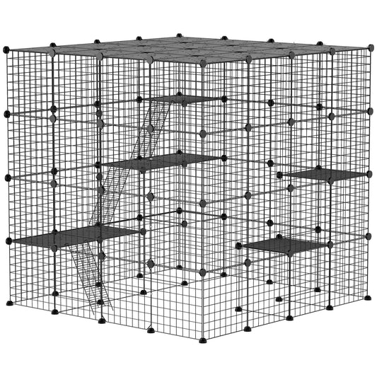 4-Tier 55" Cat Cage Indoor with Platforms, Ramps, Accessories, for 1-3 Cats, Indoor Use, Black
