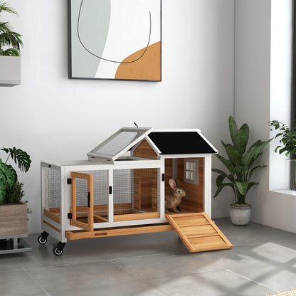 Rabbit Cage with Wheels, Ramp, Run, Tray for Indoor Outdoor, Suitable for Rabbit, Guinea Pig, Yellow