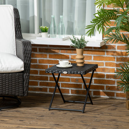 Patio Wicker Coffee Table, Outdoor PE Rattan Garden Folding Side Table, 15.75"x15.75"x15.75", Black
