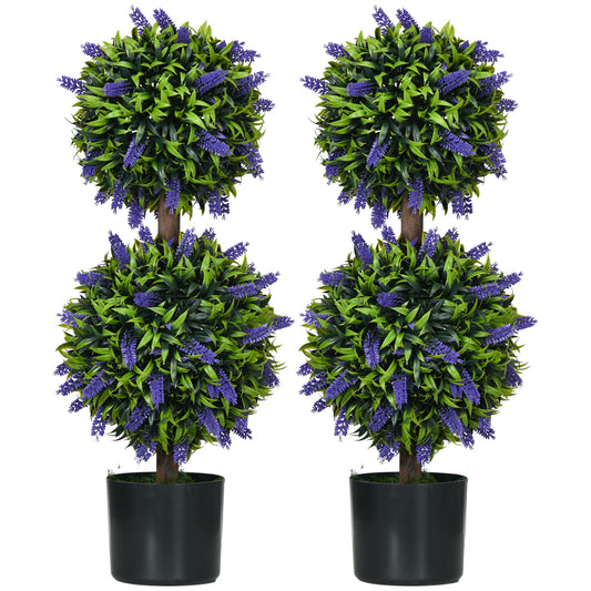 2.3ft Set of 2 Artificial Plants, Lavender Flowers Ball Trees with Pot, for Home Indoor Outdoor Decor