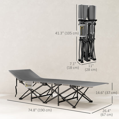 26.4" Wide Folding Bed, Camping Cot for Adults with Mattress, Storage Pocket, Carry Bag, Max Load 330 LBS, Black