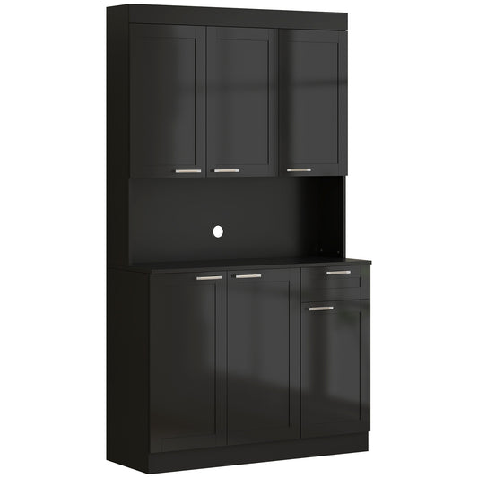 71" Kitchen Pantry Storage Cabinet, Storage Buffet with Hutch, Adjustable Shelves for Living Room, High Gloss Black