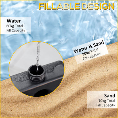 Set of 4 Parasol Base Stand Weights for Banana Hanging Cantilever Umbrella, Can Be Filled with Sand or Water, Black
