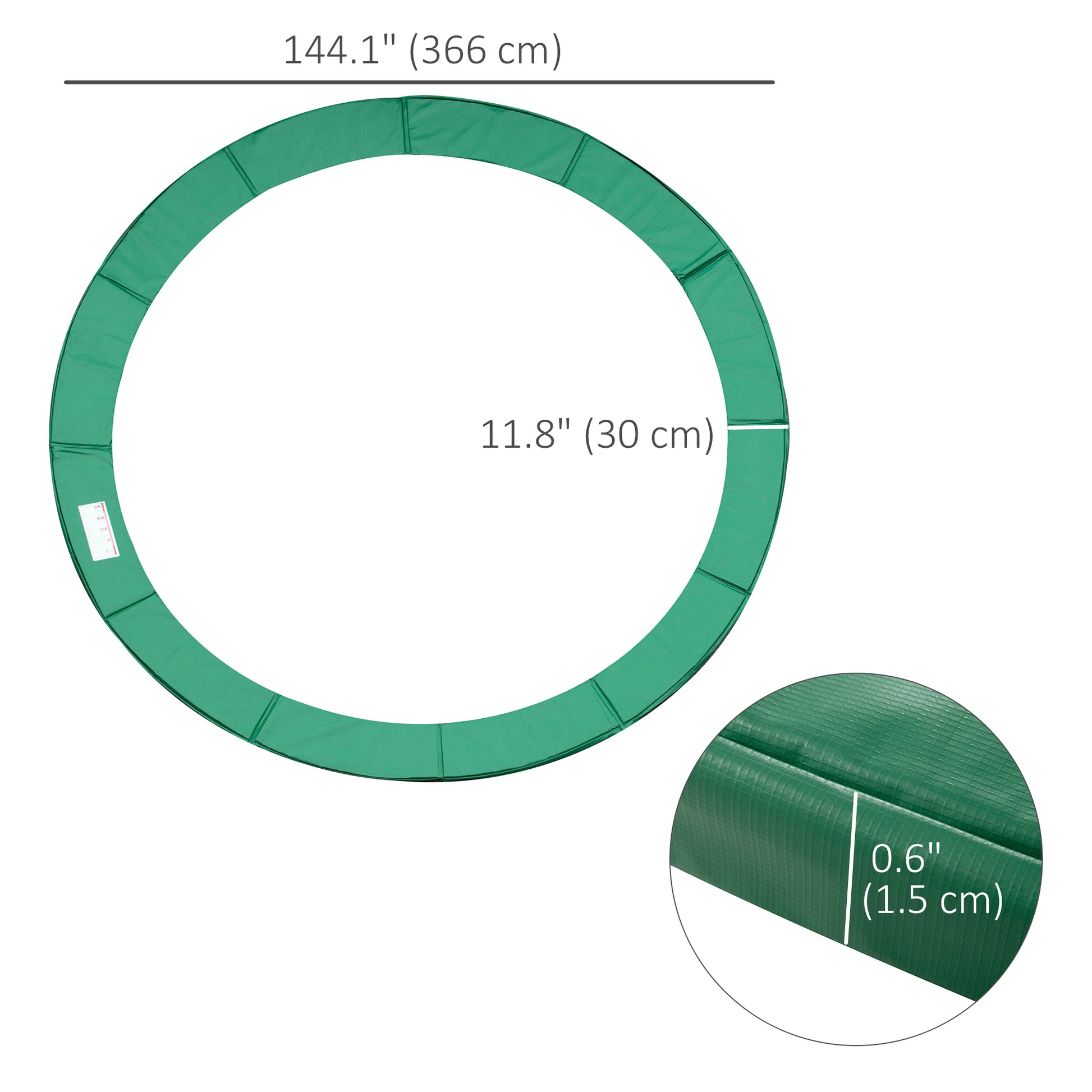 12ft Trampoline Pad, Trampoline Replacement Safety Pad Mat Spring Cover, Water-Resistant, UV-Resistant, Tear-Resistant Edge Protection, No Holes for Pole, Green