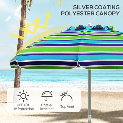 6ft Travel Beach Umbrella with Sand Anchor Height Adjustable Sun Umbrella with Tilt Bag 40+ UV Protection Multicolour