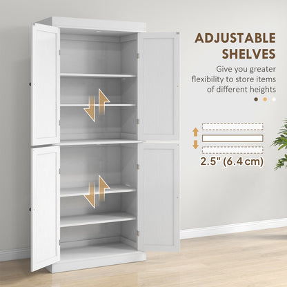72.5" Freestanding Kitchen Pantry Cabinet with 4 Doors, White