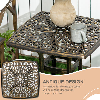 Aluminium Outdoor Side Table with Umbrella Hole, 21" Square Patio Coffee Table End Table, Bronze