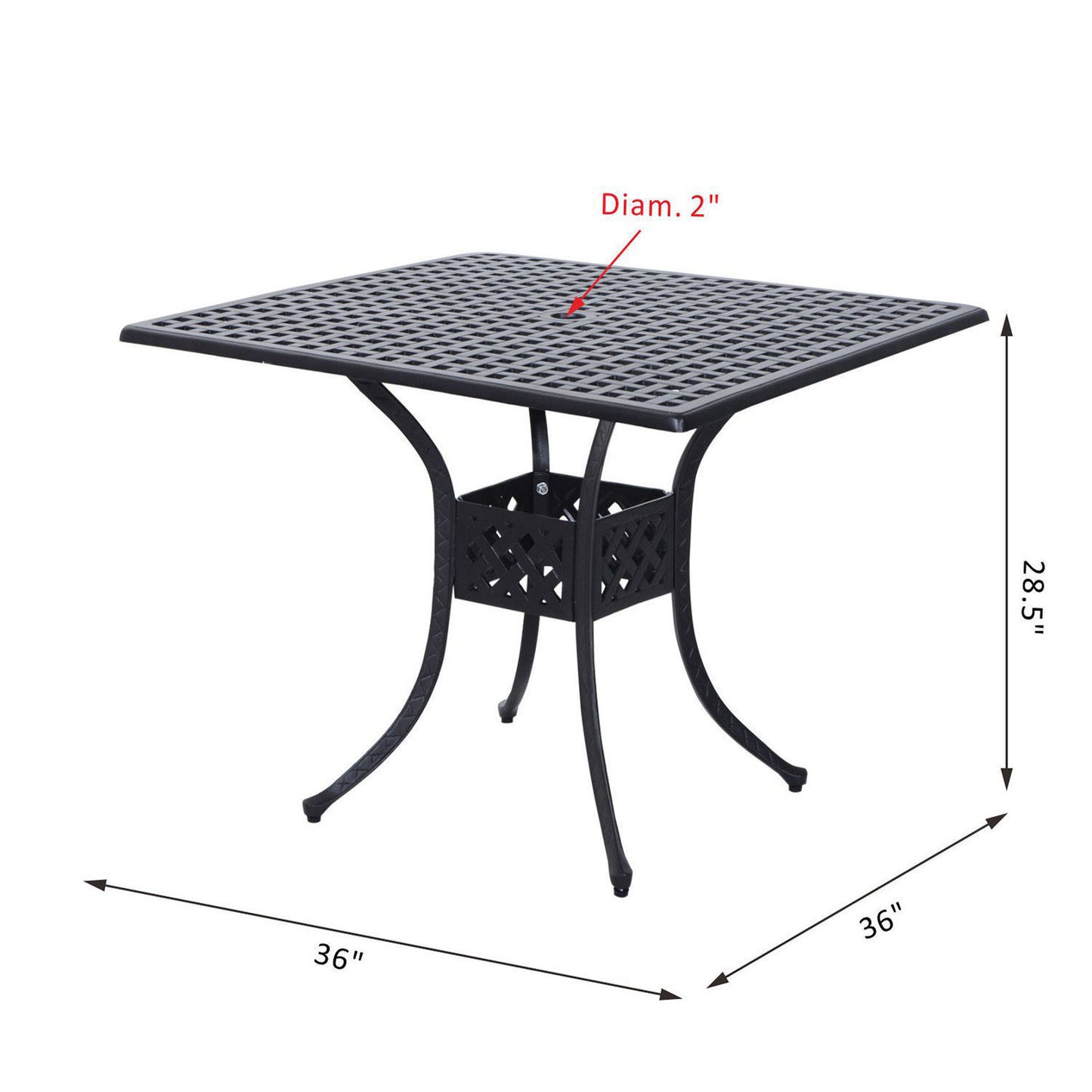 36" Patio Dining Table, Outdoor Bistro Table with 2" Umbrella Hole, Cast Aluminum Frame, For Garden, Balcony, Black