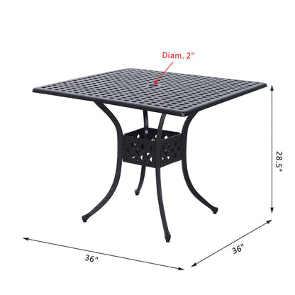 36" Patio Dining Table, Outdoor Bistro Table with 2" Umbrella Hole, Cast Aluminum Frame, For Garden, Balcony, Black
