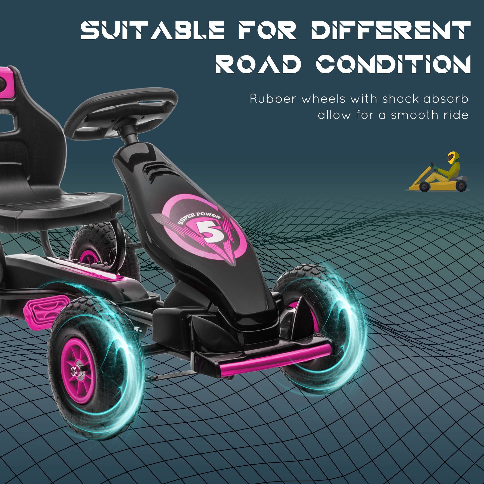 Aosom Pedal Go Kart w/ Adjustable Seat, Rubber Wheels Shock Absorb, Pink