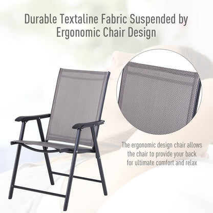 2-Piece Folding Dining Chair Set for Relaxing on Patio, Balcony, or Garden, Comfortable Outdoor Furniture with Armrests, Grey