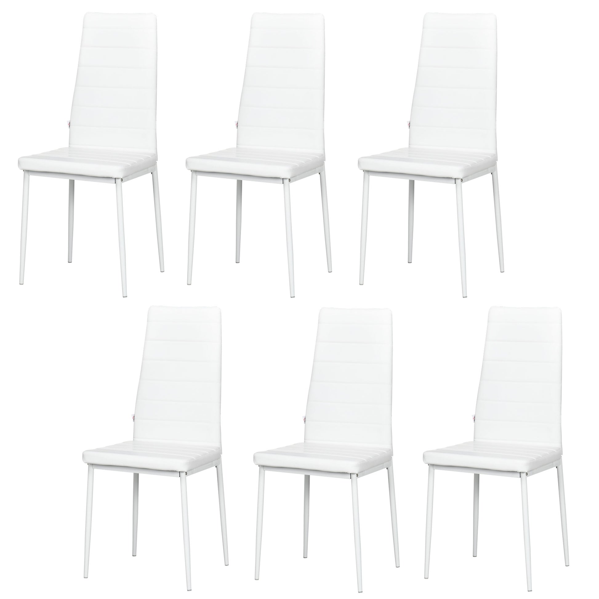 High Back Dining Chairs, Modern Upholstered PU Leather Accent Chairs with Metal Legs for Kitchen, Set of 6, White