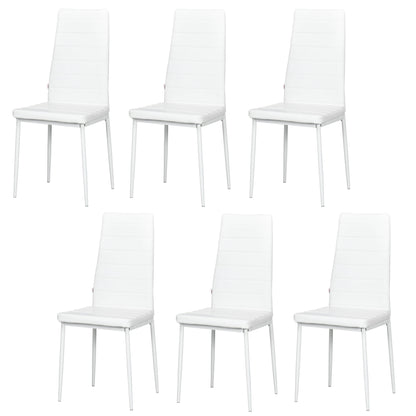 High Back Dining Chairs, Modern Upholstered PU Leather Accent Chairs with Metal Legs for Kitchen, Set of 6, White