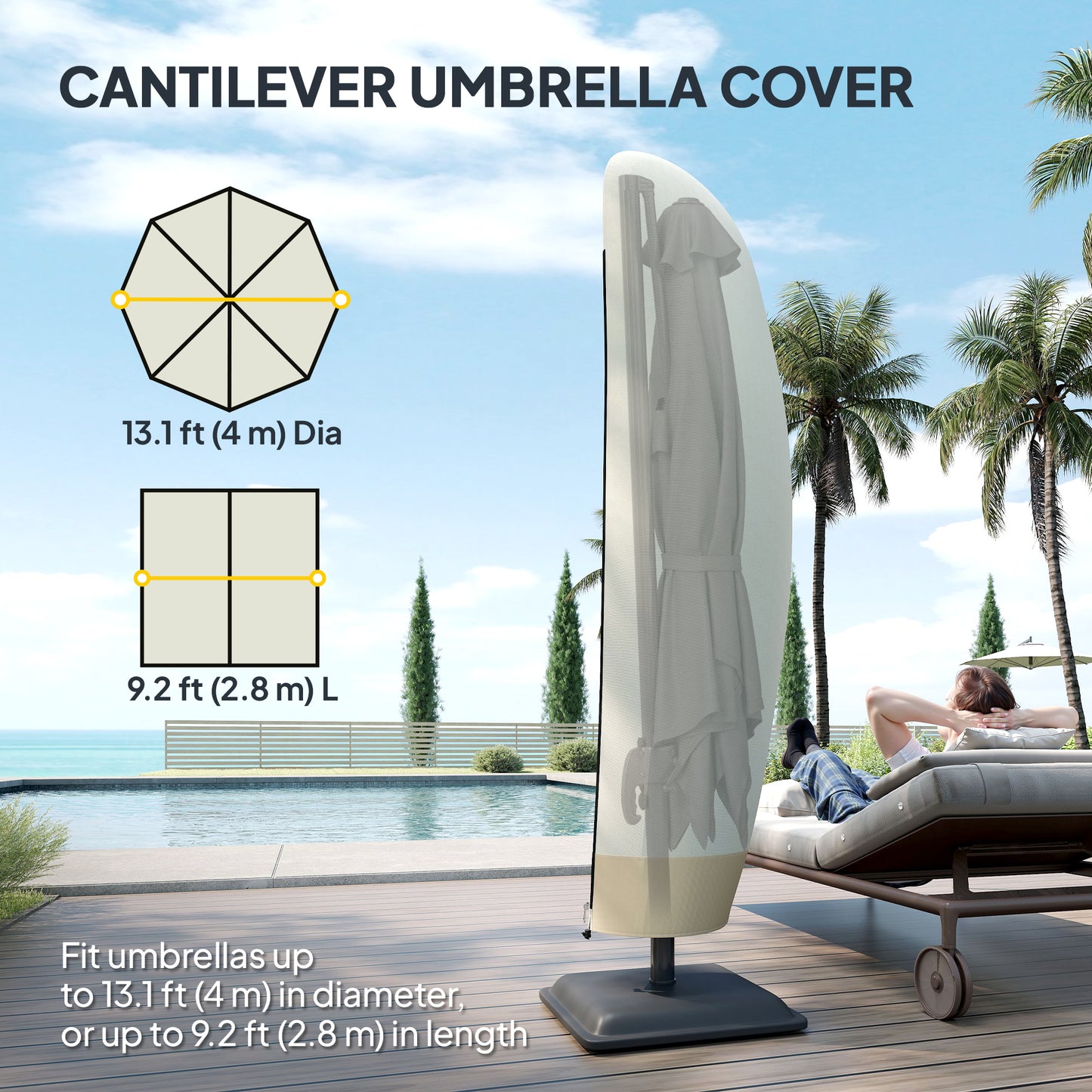 87-Inch Patio Umbrella Cover for for 10ft to 13ft Outdoor Offset Umbrella, Beige and Coffee