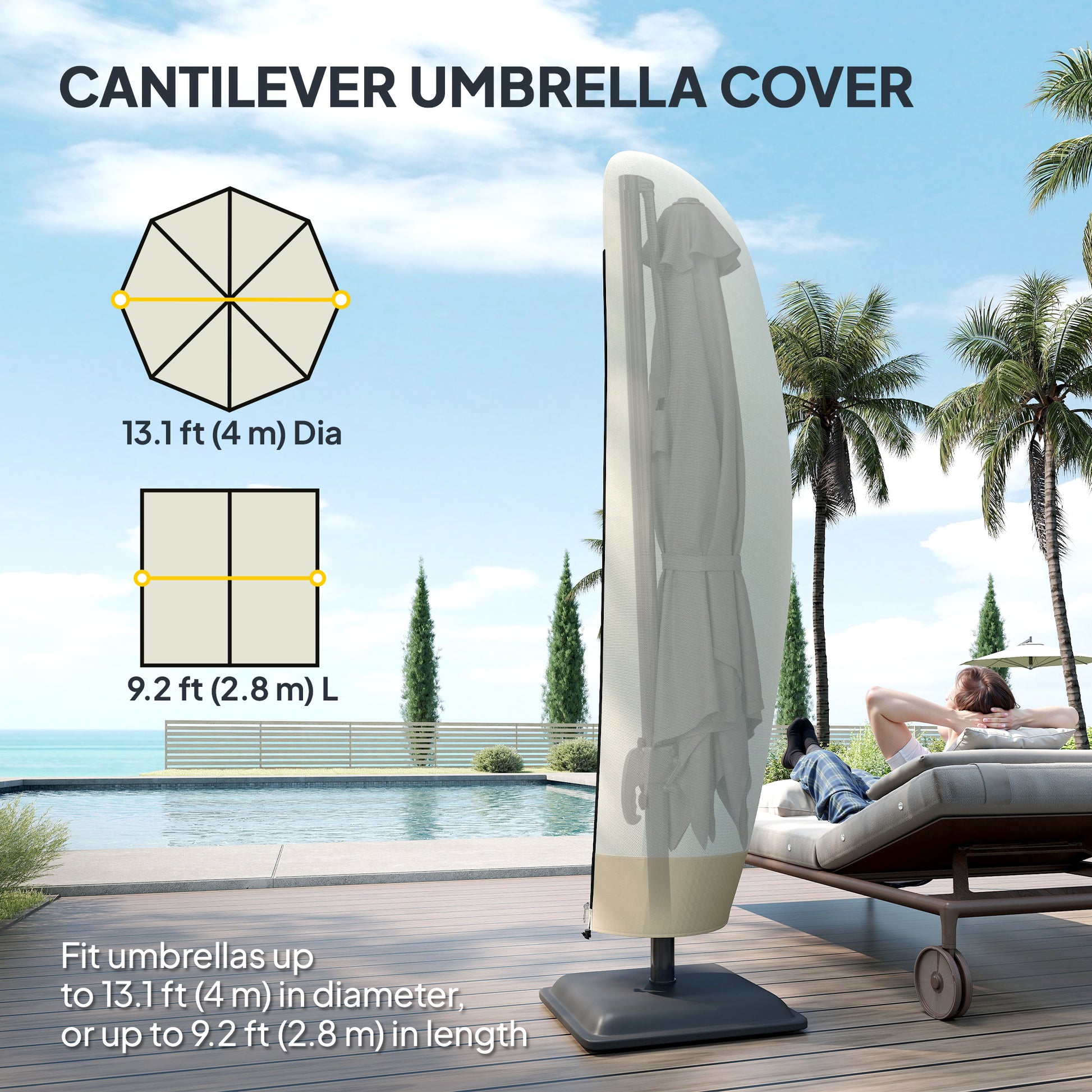 87-Inch Patio Umbrella Cover for for 10ft to 13ft Outdoor Offset Umbrella, Beige and Coffee