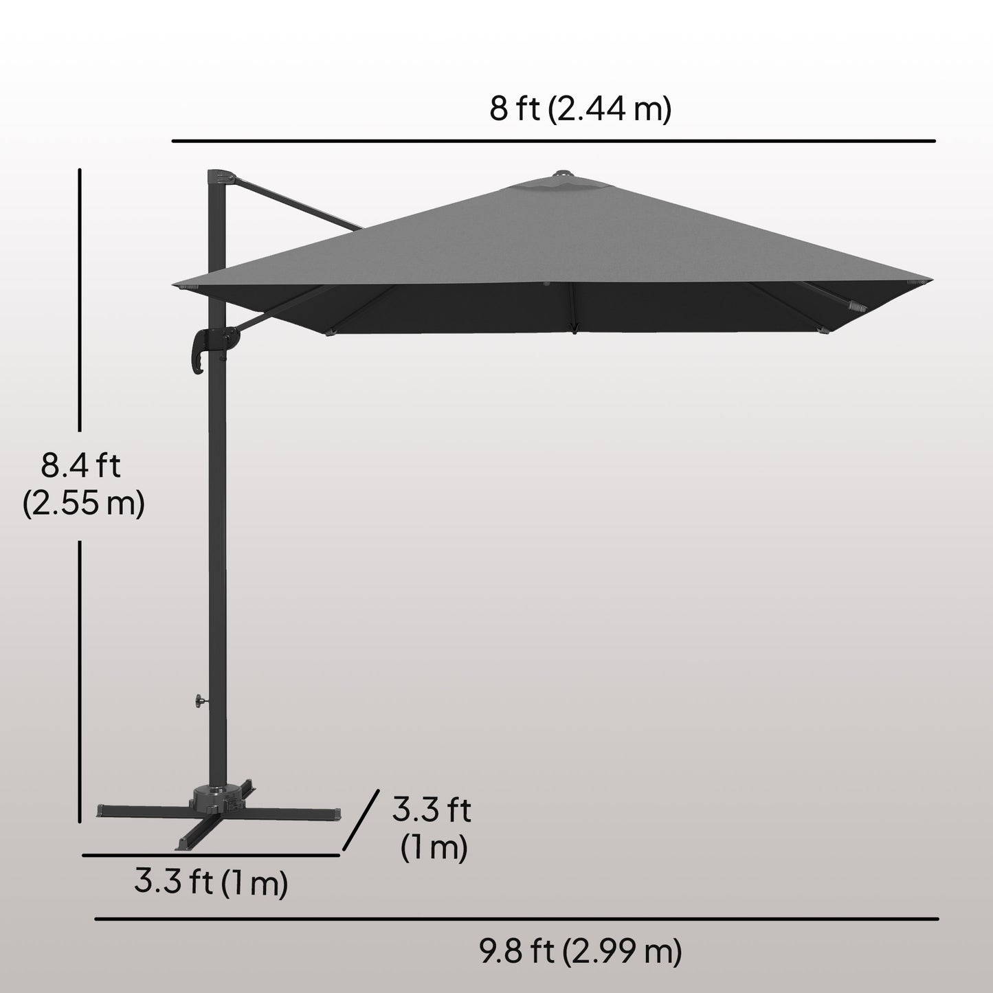 8 FT Aluminium Cantilever Patio Umbrella with 360° Rotation, Cross Base, Crank and Tilt for Garden, Patio, Dark Grey