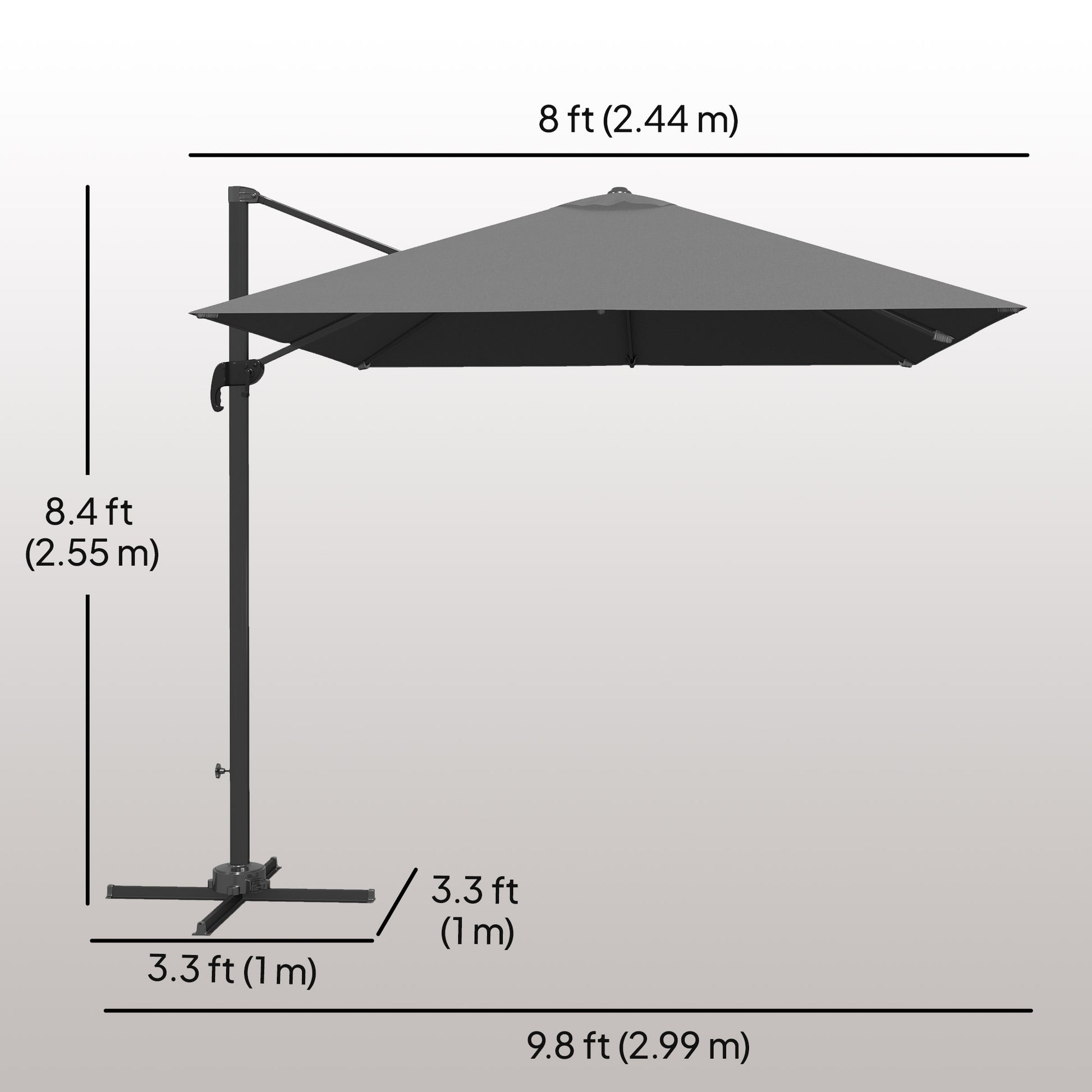 8 FT Aluminium Cantilever Patio Umbrella with 360° Rotation, Cross Base, Crank and Tilt for Garden, Patio, Dark Grey