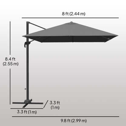 8 FT Aluminium Cantilever Patio Umbrella with 360° Rotation, Cross Base, Crank and Tilt for Garden, Patio, Dark Grey