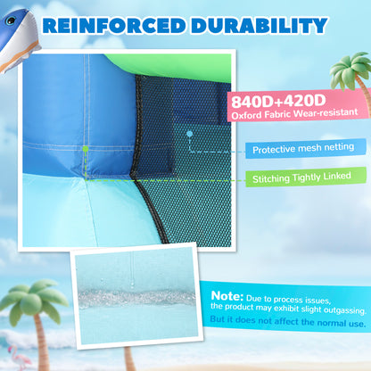 Qaba Inflatable Bounce House for Kids, Sharks Theme Jumping Bouncy Castle with Slide and Pool for Indoor Outdoor, Blue