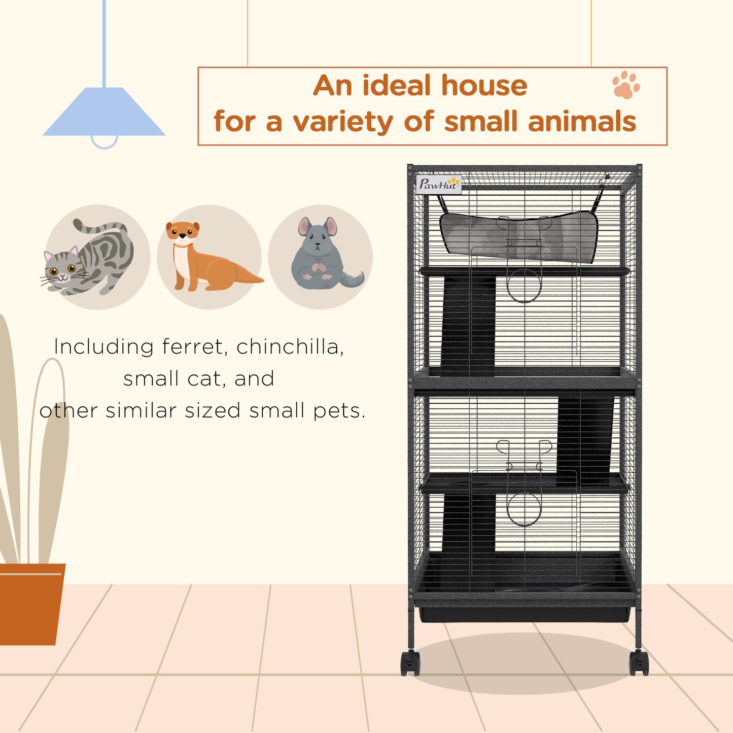 Steel Small Animal Cage for Guinea Pig, Ferret, Chinchilla, Kitten and Rabbit, Black