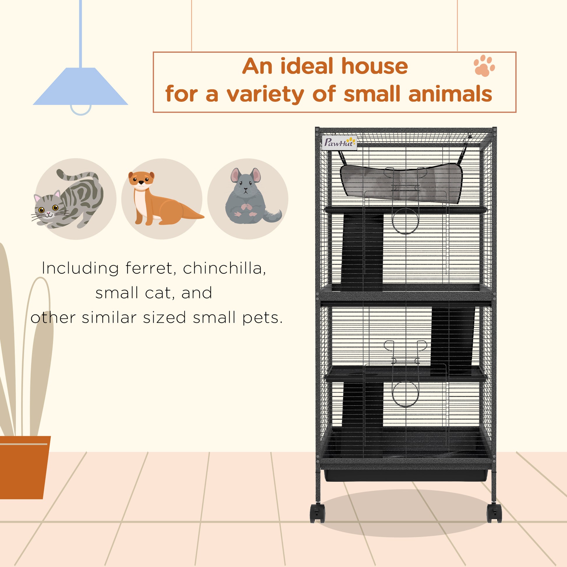 Steel Small Animal Cage for Guinea Pig, Ferret, Chinchilla, Kitten and Rabbit, Black