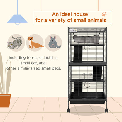 Steel Small Animal Cage for Guinea Pig, Ferret, Chinchilla, Kitten and Rabbit, Black