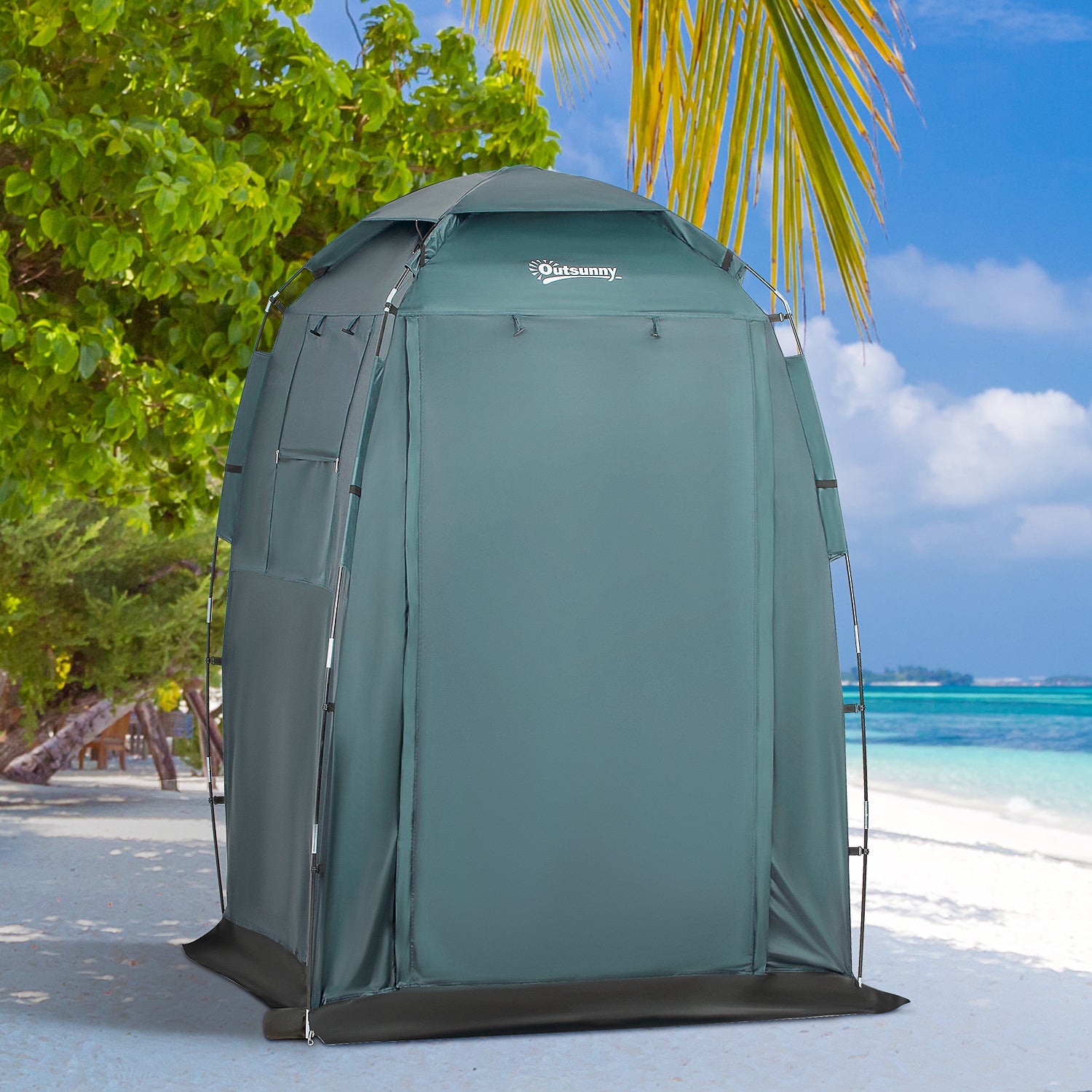 60" x 60" x 82" Shower Tent Extra Wide Changing Room Privacy Portable Camping Shelters with Windows & Floor Mat, Green