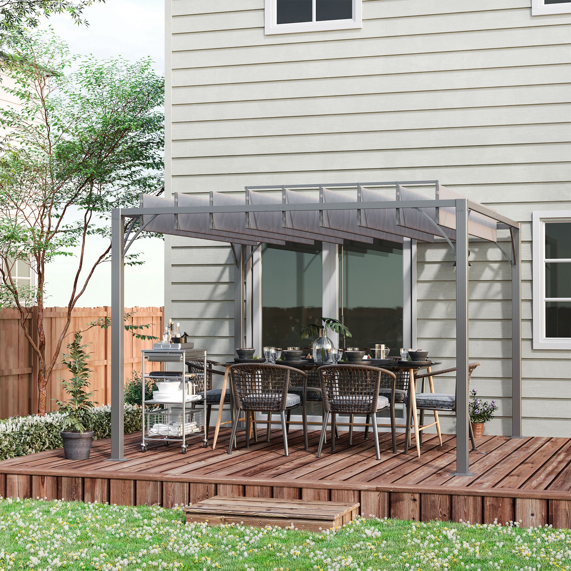 9.7' x 9.7' Outdoor Pergola with Retractable Roof, Aluminium Louvered Pergola Canopy Gazebo for Lawn Garden Patio, Grey