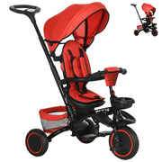 Aosom Tricycle for Toddler 6-in-1 Kids Trike, Foldable Converts Stroller to Baby Push Bike, Adjustable Backrest with Detachable Guardrail & Handle, Brake for 1-4 Years Old, Red