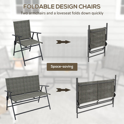 Outdoor 4 Pieces Patio Furniture Set, Garden Set with Two Foldable Armchairs, a Loveseat & Glass Top Table, Mixed Brown