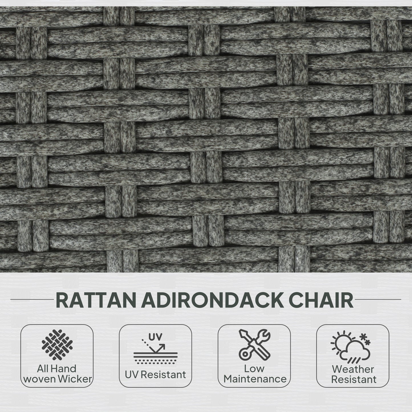 Wicker Adirondack Chair, PE Rattan Outdoor Fire Pit Chair Muskoka Chair with Cushions, Heather Grey