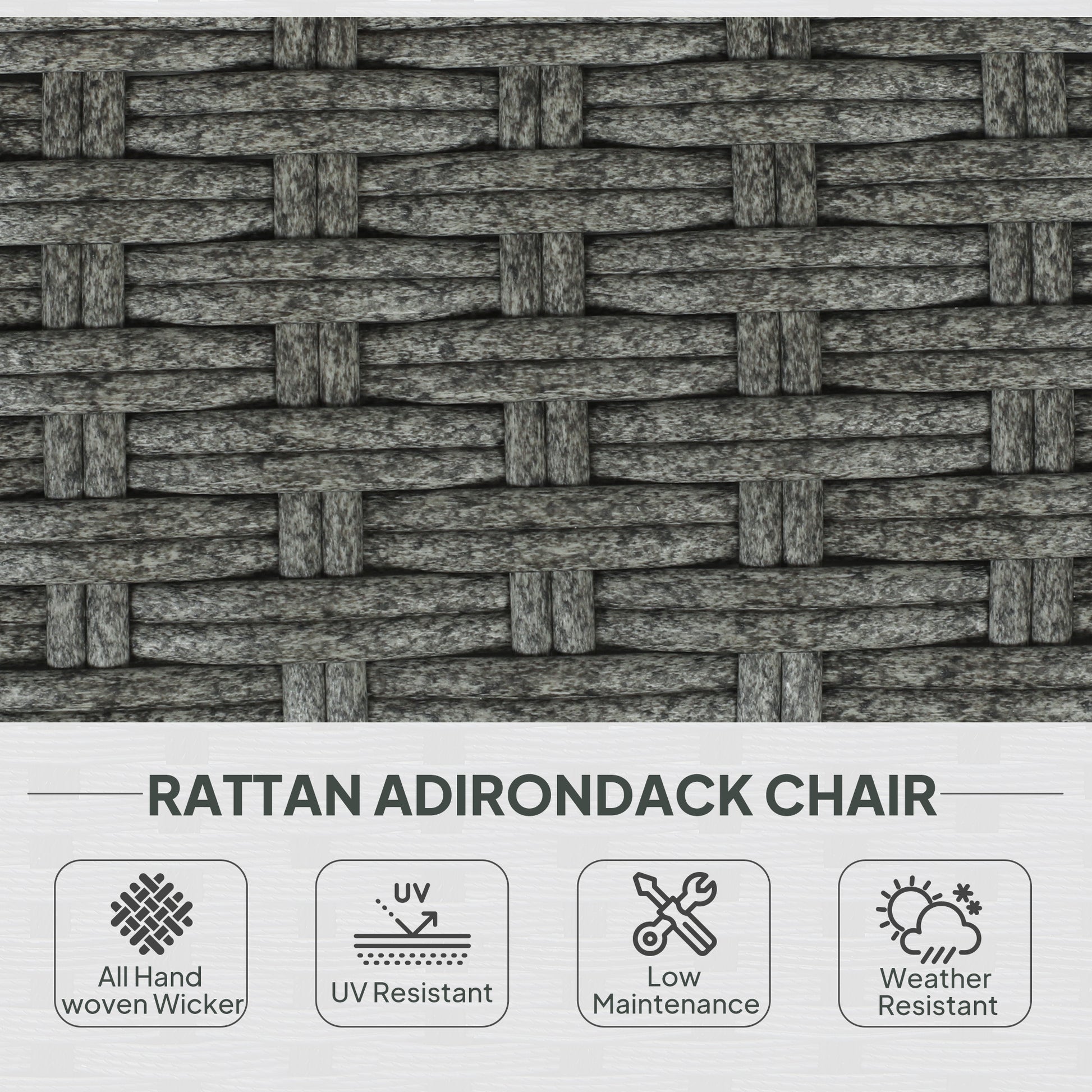 Wicker Adirondack Chair, PE Rattan Outdoor Fire Pit Chair Muskoka Chair with Cushions, Heather Grey